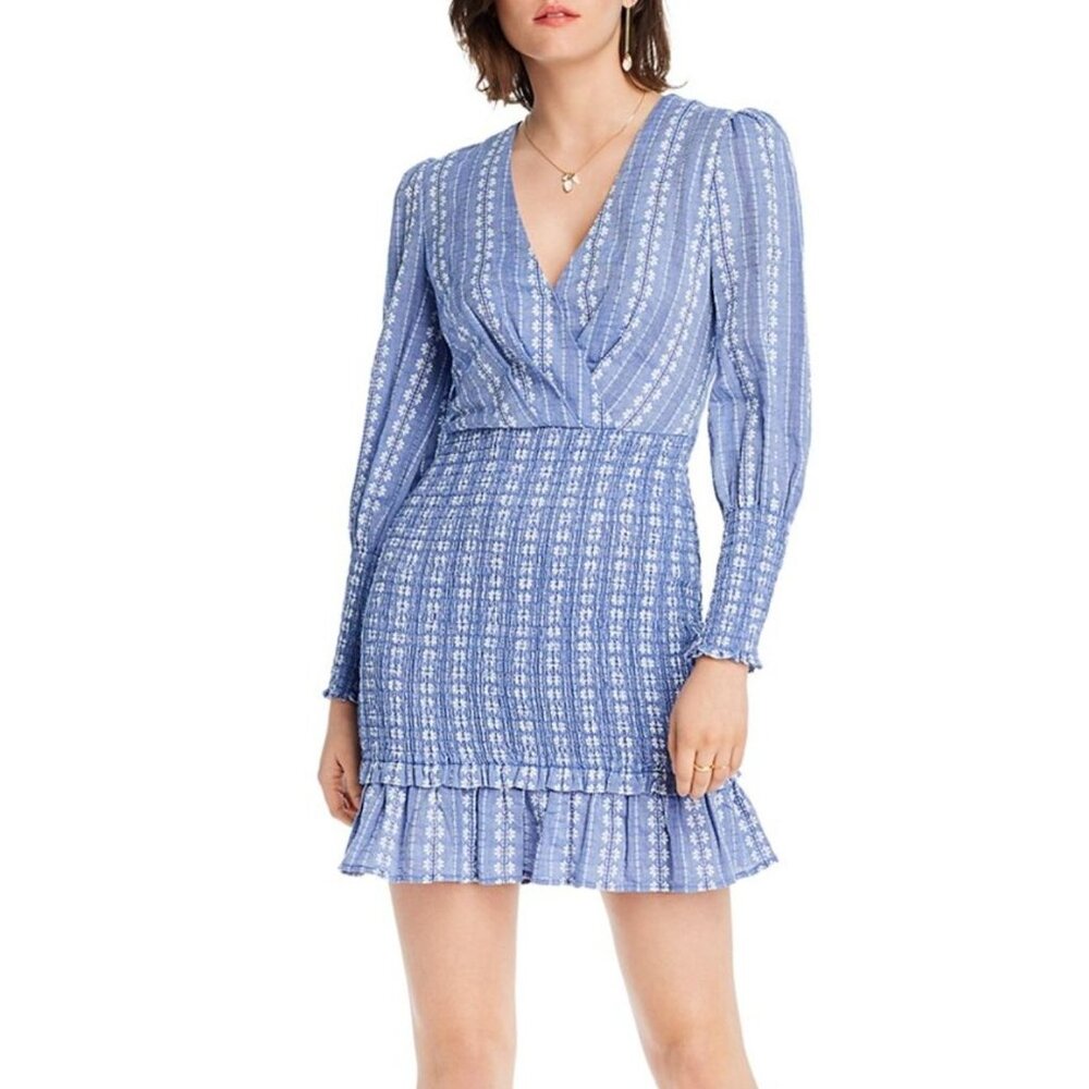 LINI Holly Smocked Chambray Mini dress size Large Event Guest